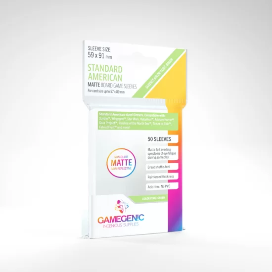 GameGenics Matte Standard American Sized Sleeves 59 x 91 mm - Sleeves GameGenics Matte Standard American Sized Sleeves 59 x 91 mm ($4.49) - Sleeves
