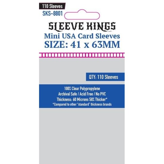 Sleeve Kings Mini USA Card Sleeves (41x63mm) - 110 Pack, -SKS-8801 ($2.99) - Sleeves