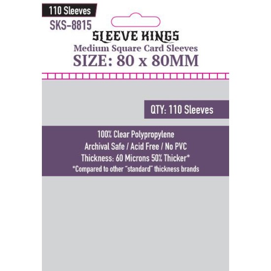 Sleeve Kings Medium Square Card Sleeves (80x80mm) - 110 Pack, -SKS-8815 ($2.99) - Sleeves